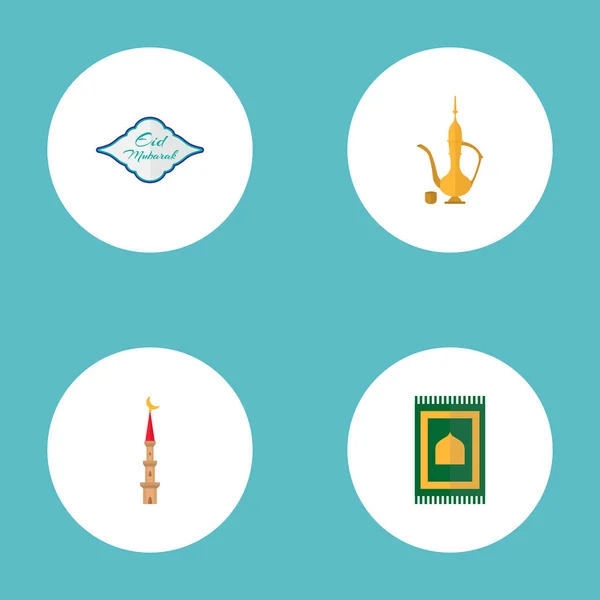 Conjunto de iconos religiosos símbolos de estilo plano con jarra oriental, alfombra, minarete y otros iconos para el diseño del logotipo de su aplicación móvil web . — Vector de stock