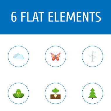Kelebek, Ladin, bulut ve diğer simgeler web mobil app logo tasarımı için Eko simgeler düz stil sembollerle kümesi.
