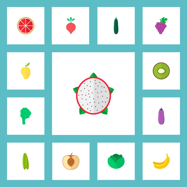 Uppsättning av berry ikoner platt stil symboler med kiwi, kål, ärtor och andra ikoner för din mobilapp logotyp webbdesign. — Stock vektor