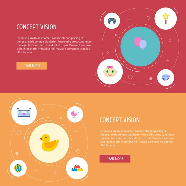 Sada symbolů ploché styl kojenecká ikony s kachna hračka, balónek, kočárek a další ikony pro váš web mobilní aplikace loga design. — Stockový vektor