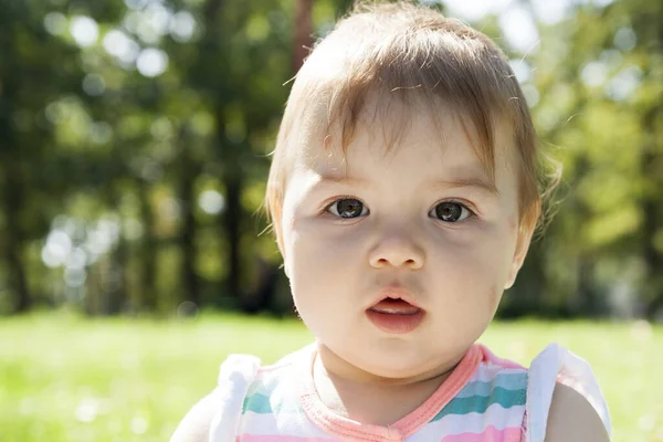 Портрет милого маленького ребенка на солнечном лугу — стоковое фото
