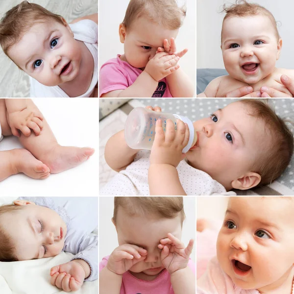 Bebekleri farklı açılardan kolaçan etmek: Mutlu gülüşler ve kızak. — Stok fotoğraf