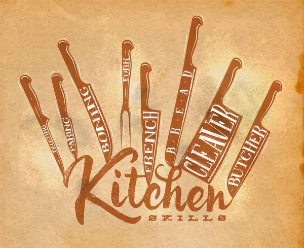 Carne corte cuchillos cartel artesanía — Archivo Imágenes Vectoriales