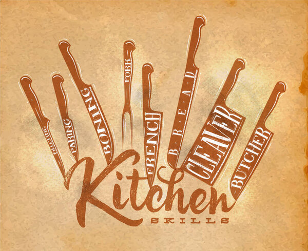 Meat cutting knifes poster craft