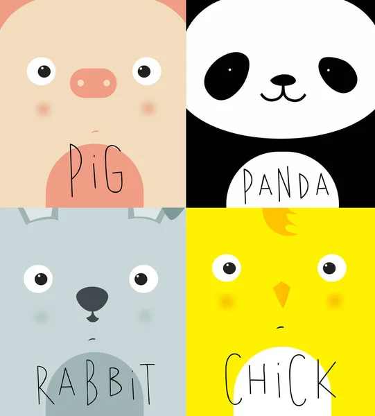 Rompecabezas de animales cerdo, panda, conejo, polluelo — Vector de stock