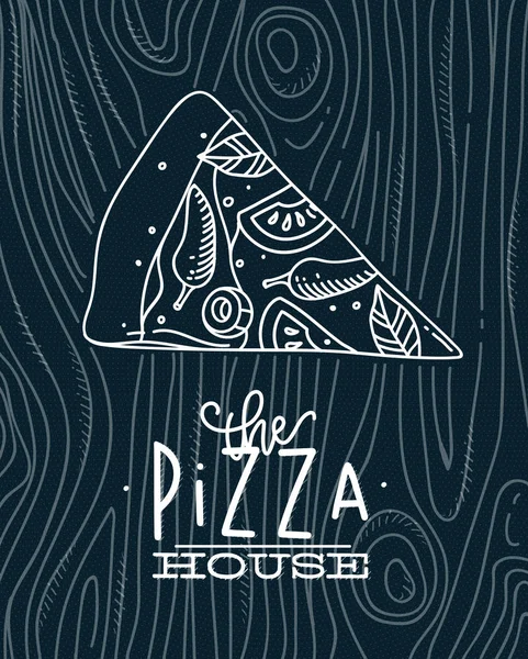 Poster slice pizza wood blue - Stok Vektor