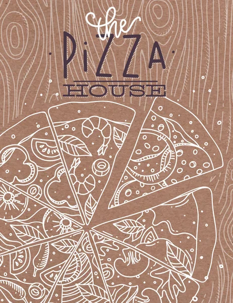 Cartaz de madeira de pizza marrom — Vetor de Stock