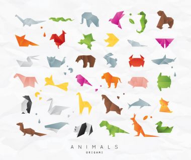 Animals origami set color clipart
