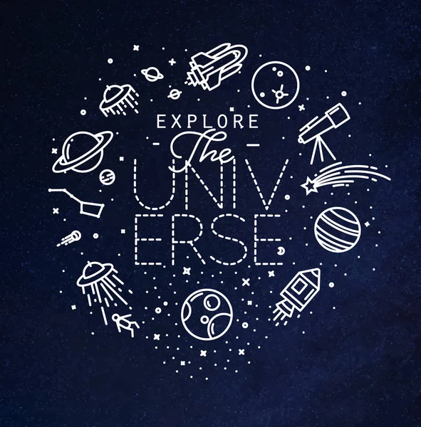 Düz keşfetmek evren monogram mavi — Stok Vektör