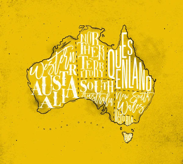 Karte Australien vintage gelb — Stockvektor