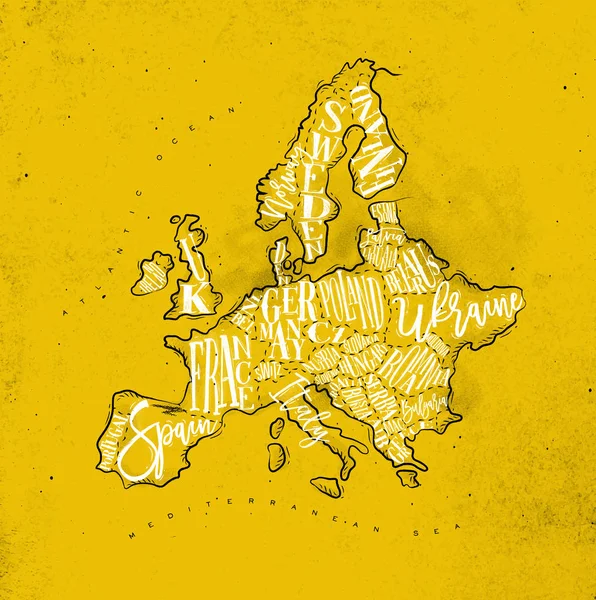Kaart Europa vintage gele — Stockvector