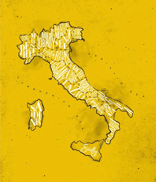 Mapa Itálie ročník žlutá — Stockový vektor