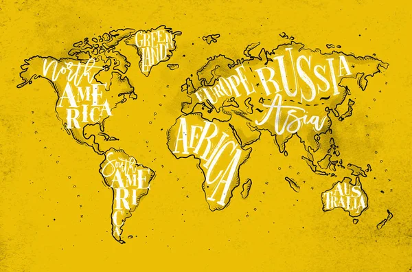 Worldmap ročník žlutá — Stockový vektor