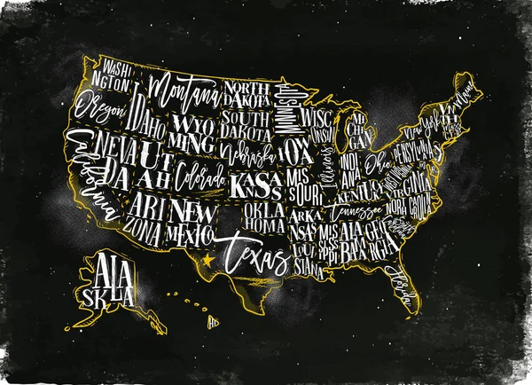Carte géographique USA vintage craie jaune — Image vectorielle