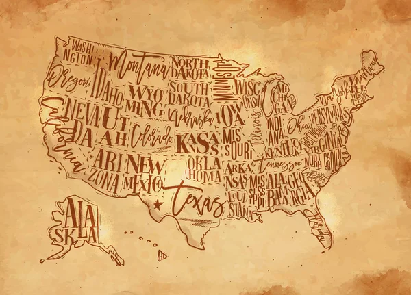 Mapa USA tiza vintage amarillo — Archivo Imágenes Vectoriales