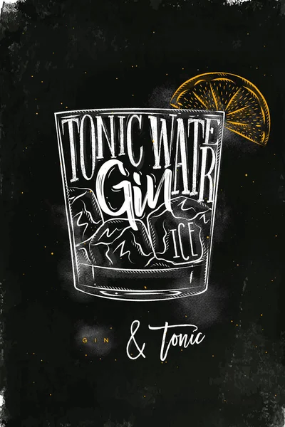 Gin tonic koktél kréta színes — Stock Vector