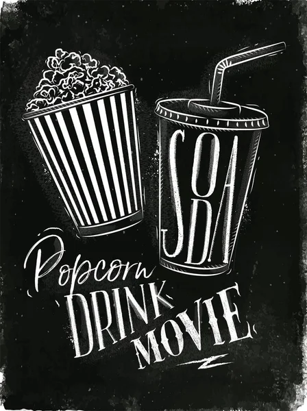 Poster soda popcorn krijt — Stockvector