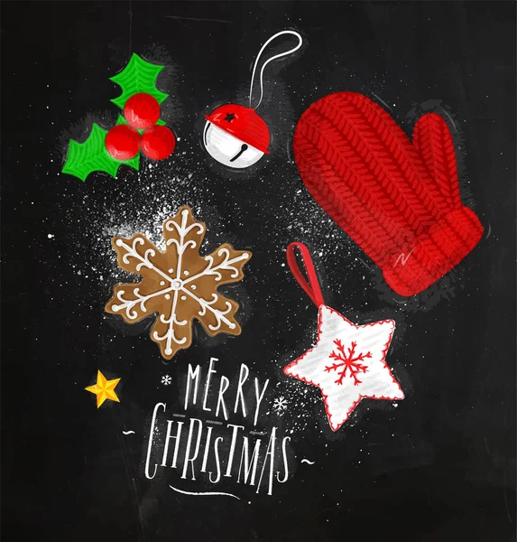 Christmas elements glove chalk — Stock Vector