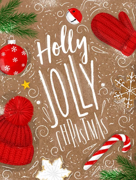 Poster holly vrolijke kerst ambachtelijke — Stockvector