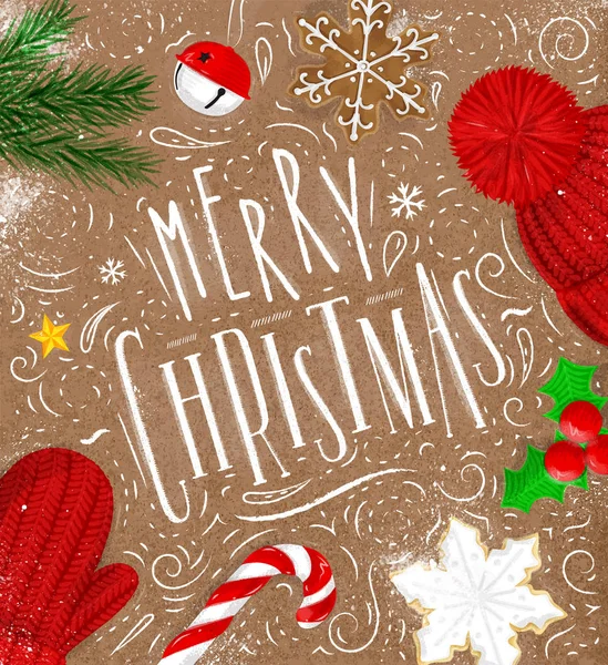 Cartaz alegre artesanato de Natal — Vetor de Stock