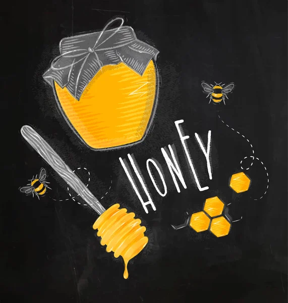 Honey elements chalk — Stock Vector