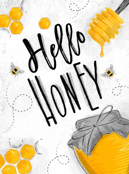 Poster hello honey — Stock Vector