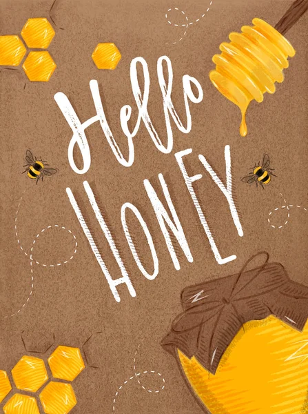 Poster hello honey craft — Stock Vector