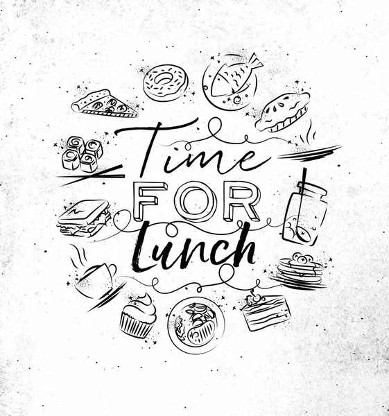 Monogram tijd voor de lunch — Stockvector