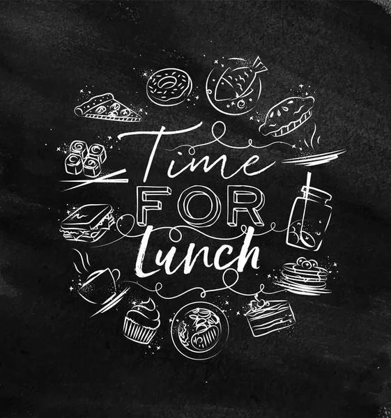 Monogram time for lunch chalk — Stock Vector