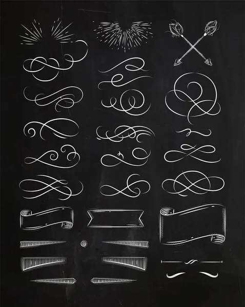 Kalligrafische vintage grafische elementen krijt — Stockvector
