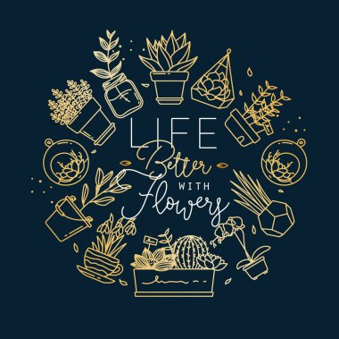 Monogram tencere bitkiler hayat daha iyi altın ile