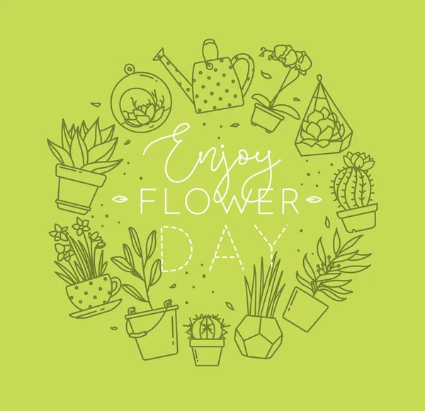 Monogram tencere bitkiler ile zevk çiçek ışık yeşil — Stok Vektör