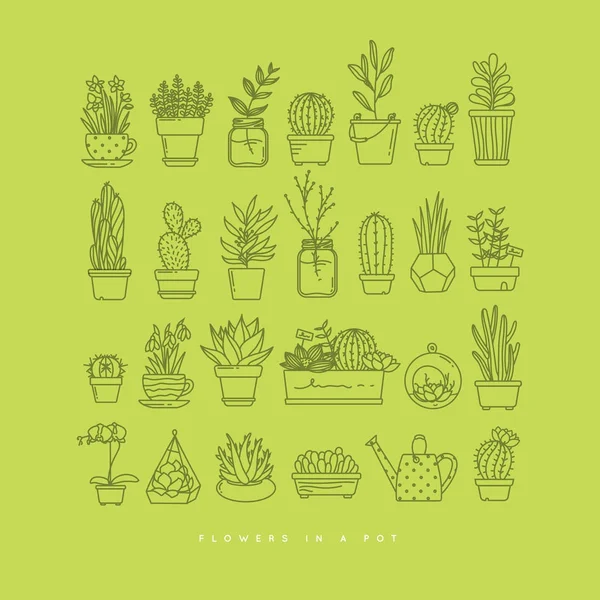 Icon plants in pots day light green — Stock Vector