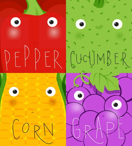 Ovoce a zeleniny náhubky paprika, okurka — Stockový vektor