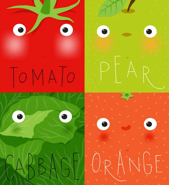 Frutas e produtos hortícolas muzzles tomate, pêra —  Vetores de Stock