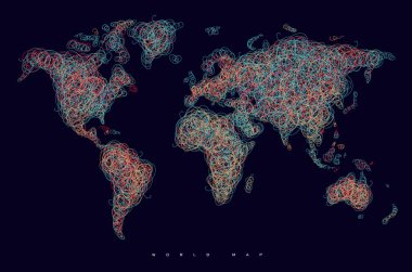 Dünya harita dolaştırmak satırları kırmızı koyu