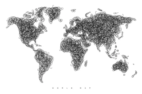 Linee di groviglio mappa del mondo — Vettoriale Stock