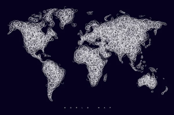 Carte du monde lignes enchevêtrées sombre — Image vectorielle