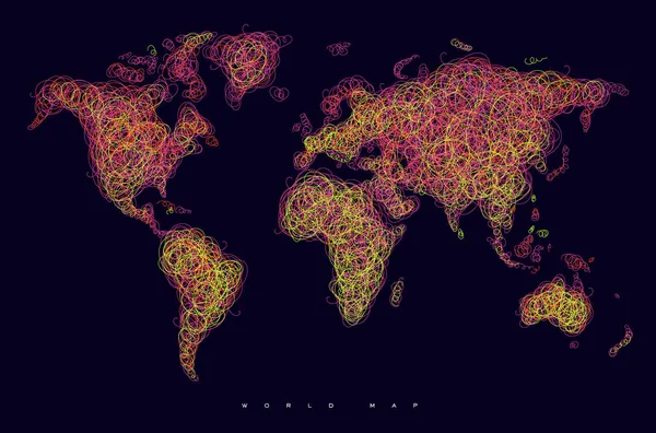 Mappa del mondo linee groviglio rosa scuro — Vettoriale Stock