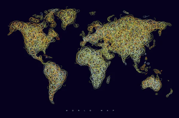 Świecie mapę plątanina linii pomarańczowy ciemny — Wektor stockowy