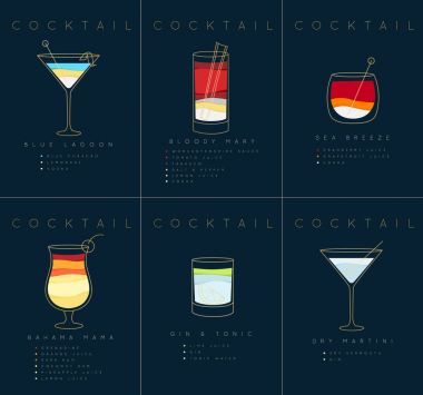 Poster kokteyller Blue Lagoon koyu mavi