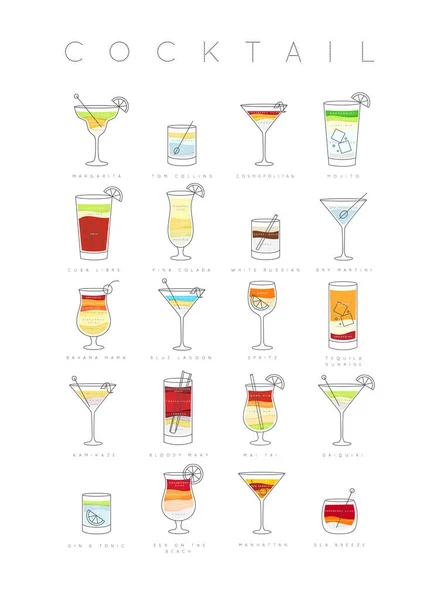 Poster cocktail piatti — Vettoriale Stock