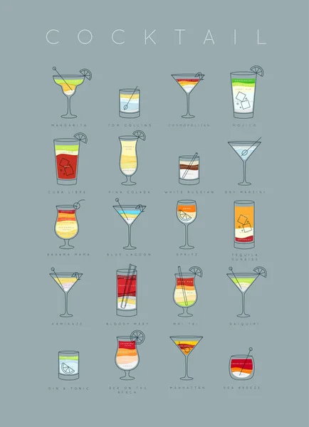 Poster Cocktails flach graublau — Stockvektor