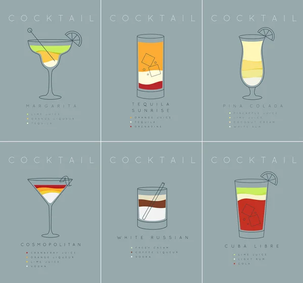 Affiche cocktails Margarita gris bleu — Image vectorielle