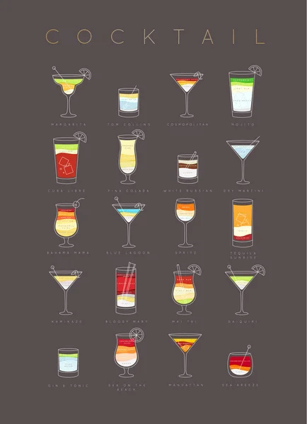 Poster Cocktails flach braun — Stockvektor