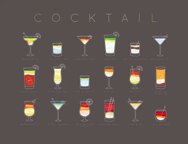 Poster Cocktails flache Speisekarte braun — Stockvektor