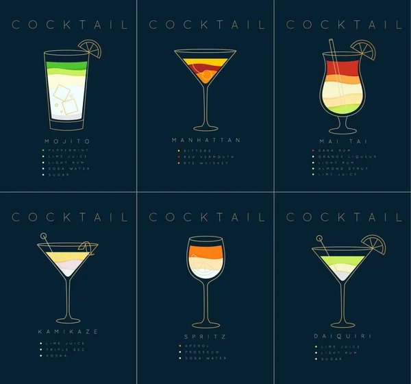 Poster Cocktails Mojito dunkelblau — Stockvektor