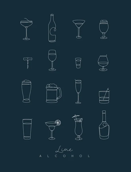 Línea de lápiz iconos de alcohol azul oscuro — Vector de stock