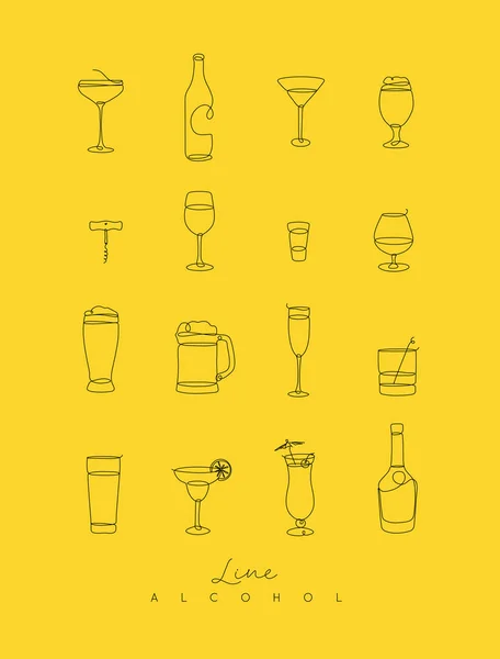 Linha caneta ícones de álcool amarelo —  Vetores de Stock