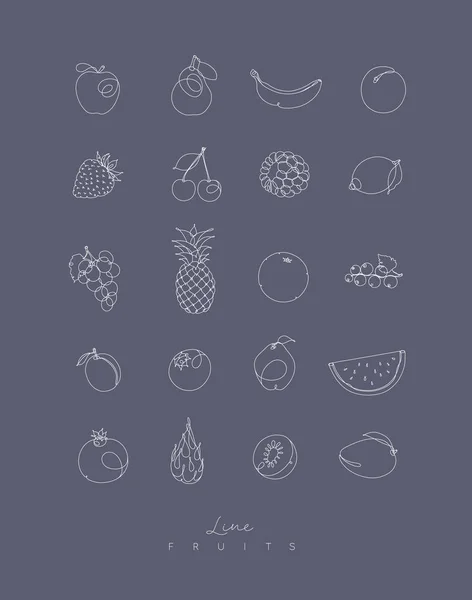 Línea pluma frutas iconos gris — Vector de stock